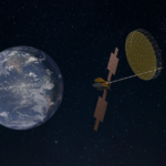 satélite en el espacio y el planeta tierra