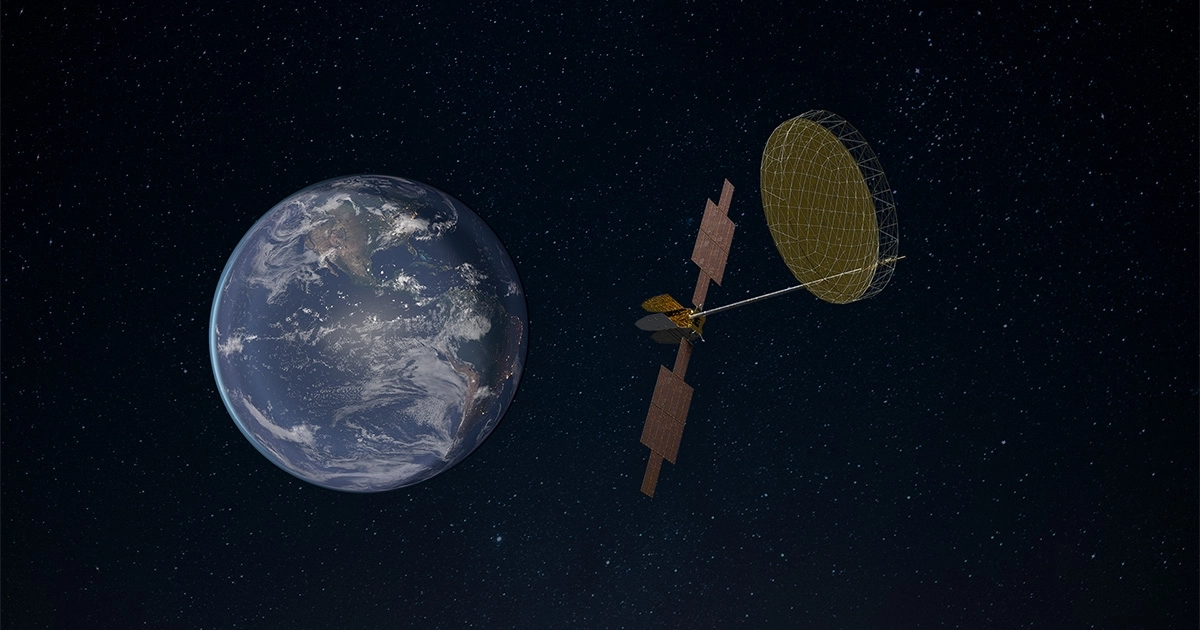 satélite en el espacio y el planeta tierra